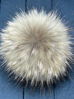 Large Natural Color Real Raccoon Fur Pompom with snap